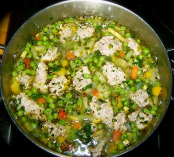 Summer vegetable soup with chicken meatballs