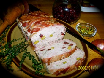 Rabbit Terrine -- a delicate pate with cranberries and pistachios