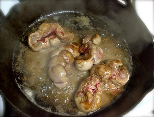 Sauteing kidneys in a cast iron skillet Sauteing kidneys in a cast iron skillet