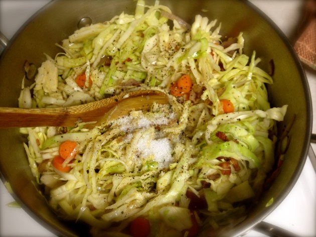 Just added the cabbage and now seasoning Just added the cabbage and now seasoning