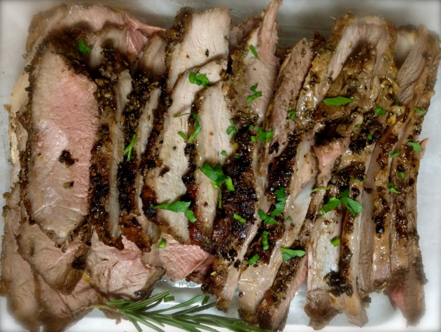 Sliced lamb roast with garnish