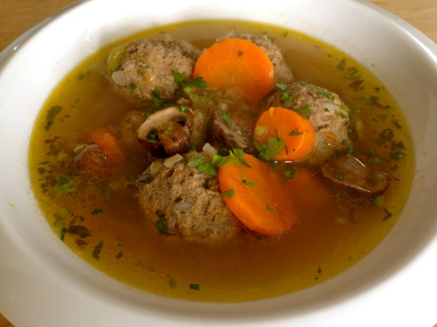 Meatball soup with mushrooms