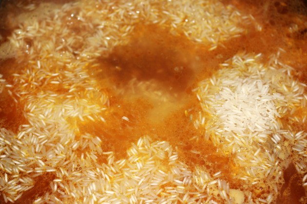 Just added rice and water. No more stirring