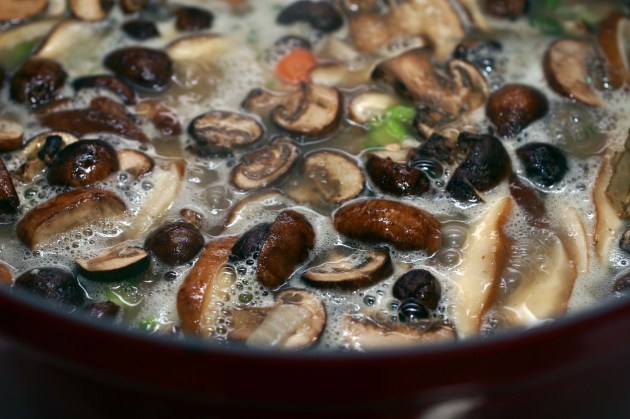 Vegetables simmering in the soup