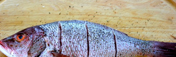 red snapper, cleaned and scaled, with slits