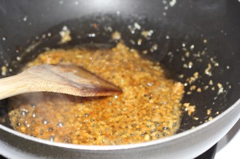 making the sauce for the Bok Choi