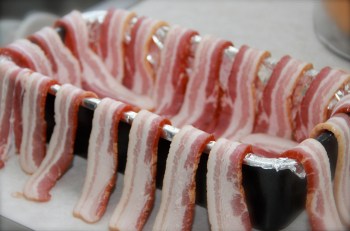 Meatloaf mold lined with bacon slices