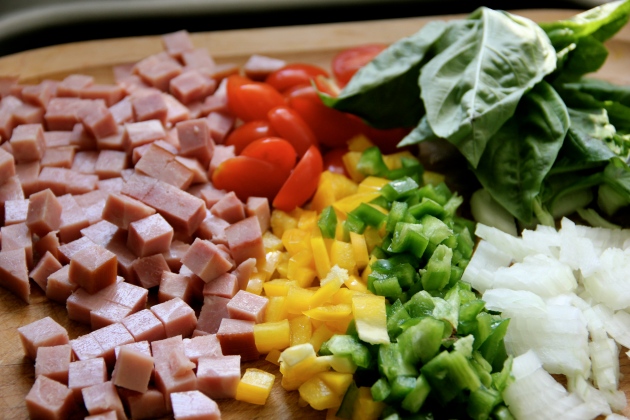 Diced vegetables and ham