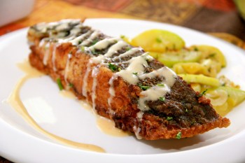 Bon Apetit! Pan fried flounder with lemon Beurre Blanc sauce and garlic squash