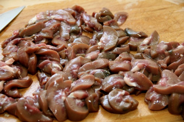 Sliced veal kidneys