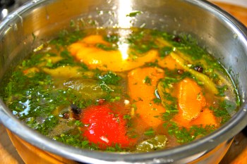 Peppers in marinade, cooling off
