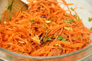 Tossing together Korean Carrot Salad