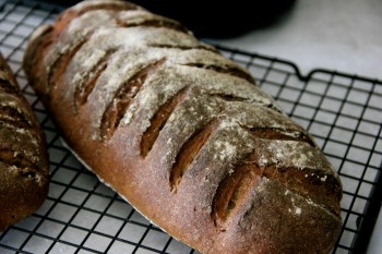 Beautiful rye sourdough is cooling down