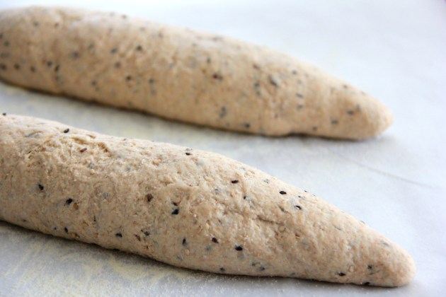 4S Bread dough after shaping into pointy batards