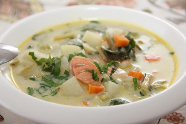 Salmon Chowder with Rainbow Chard