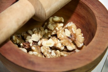 Walnuts mixed with garlic and salt for Kharcho