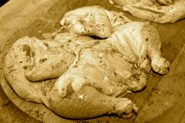 Chicken Tapaka -- Rubbing with Cayenne and Garlic