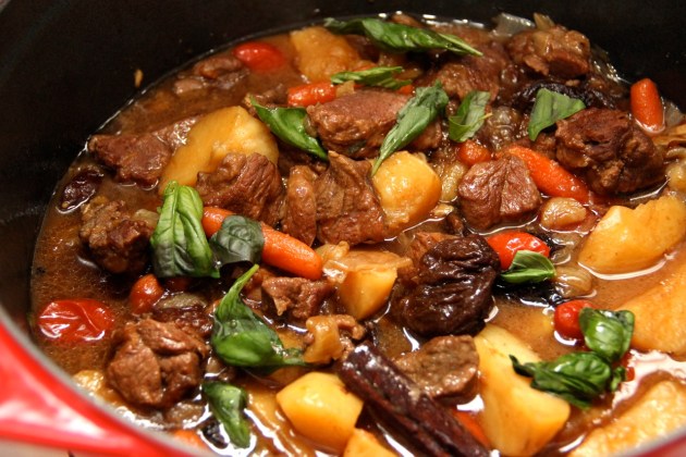 Quick Lamb Stew with Prunes and Grape Tomatoes