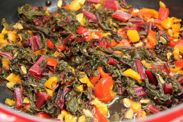 A Vegetable Portion of Mallorca Group Recipe - Chard, Peppers, Tomatoes, pine nuts and currants