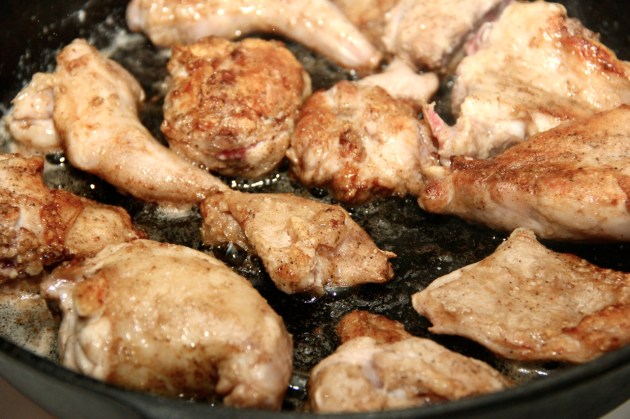 Rabbit In Creamy Mustard Sauce -- searing the  meat