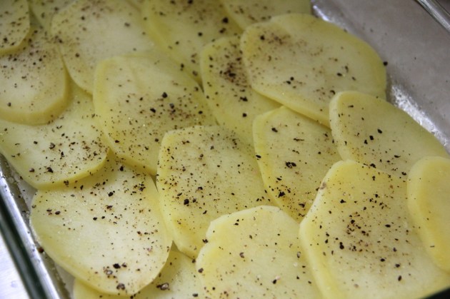 Potato Moussaka Bolognese - layering potatoes