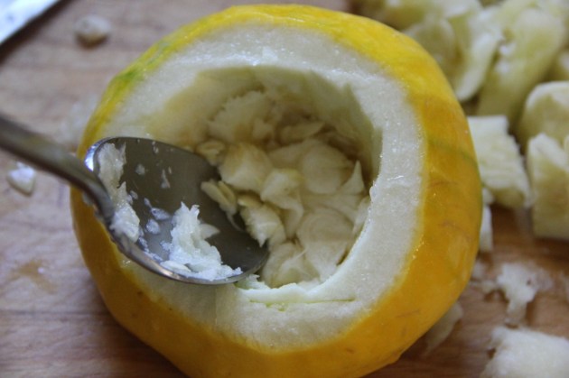 Lamb Stuffed Pattypans - scooping out the flesh