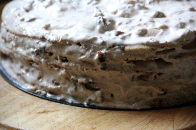 Honey Cake With Walnuts & Prunes -- layering
